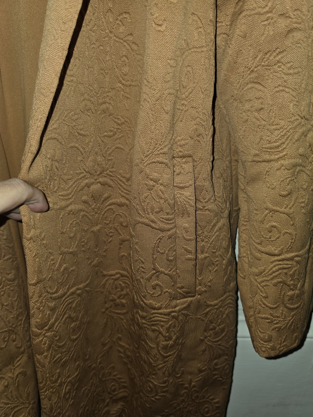 Embossed Open-Front Jacket in Tan - Picture 3 of 4